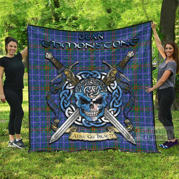 Edmonstone Tartan Quilt with Celtic Skull Alba Gu Brath Style Super King Quilt 91" x 110" - Tartan Vibes Clothing