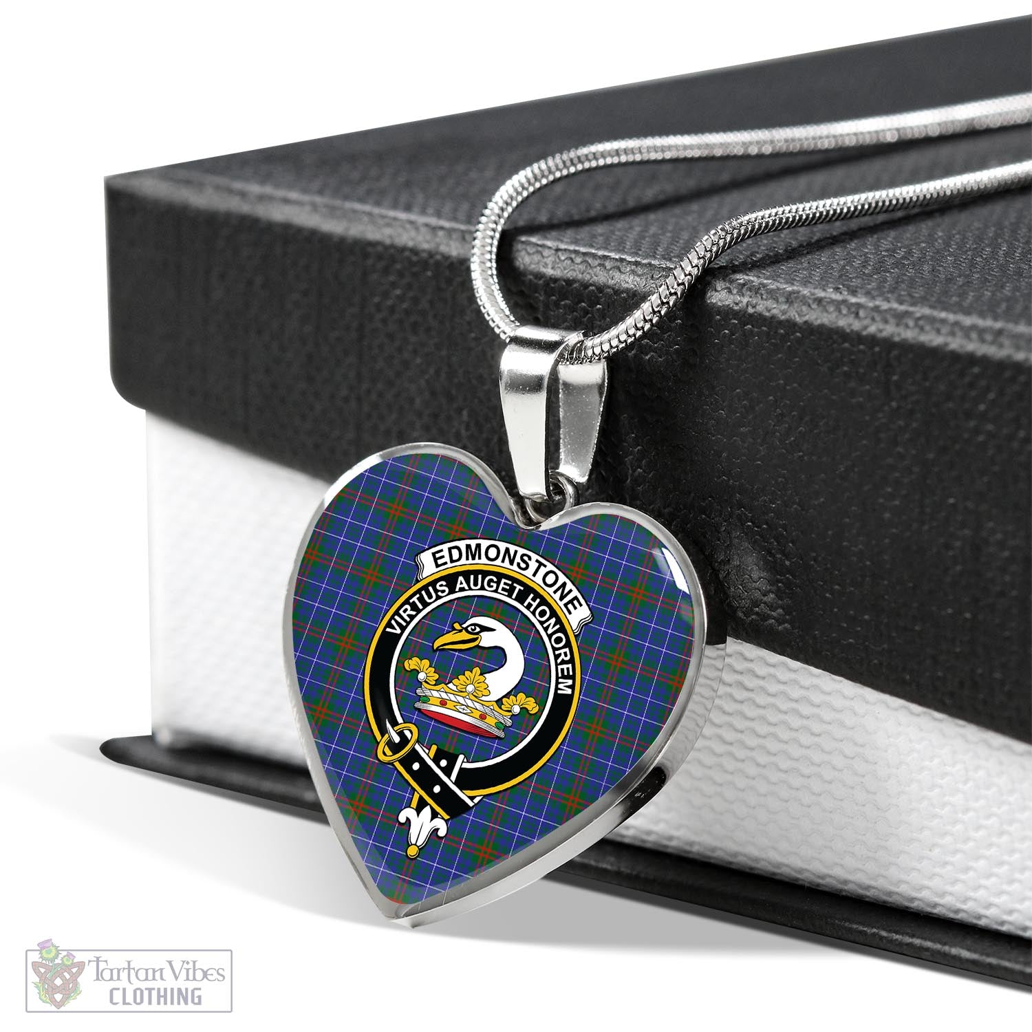 Edmonstone Tartan Heart Necklace with Family Crest Luxury Necklace (Silver) No - Tartan Vibes Clothing