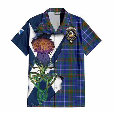 Tartan Vibes Clothing Edmonstone Tartan Family Crest Short Sleeve Button Shirt Scottish Thistle Celtic Inspired