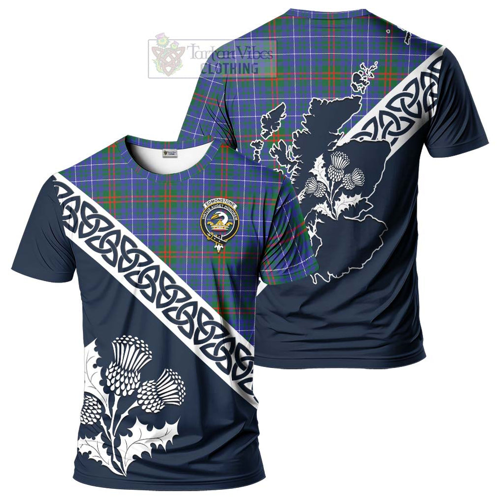 Edmonstone Tartan T-Shirt Featuring Thistle and Scotland Map Kid's Shirt - Tartanvibesclothing Store