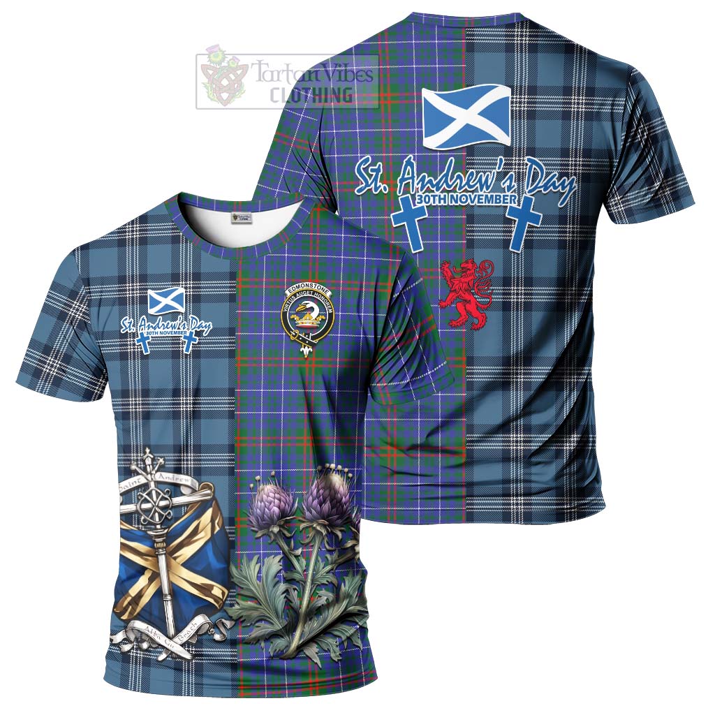 Edmonstone Tartan T-Shirt Happy St. Andrew's Day Half Tartan Style Kid's Shirt - Tartan Vibes Clothing