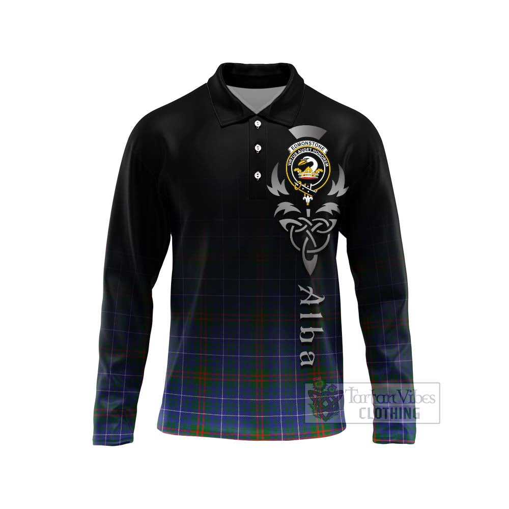 Edmonstone Tartan Long Sleeve Polo Shirt Featuring Alba Gu Brath Family Crest Celtic Inspired Unisex - Tartan Vibes Clothing