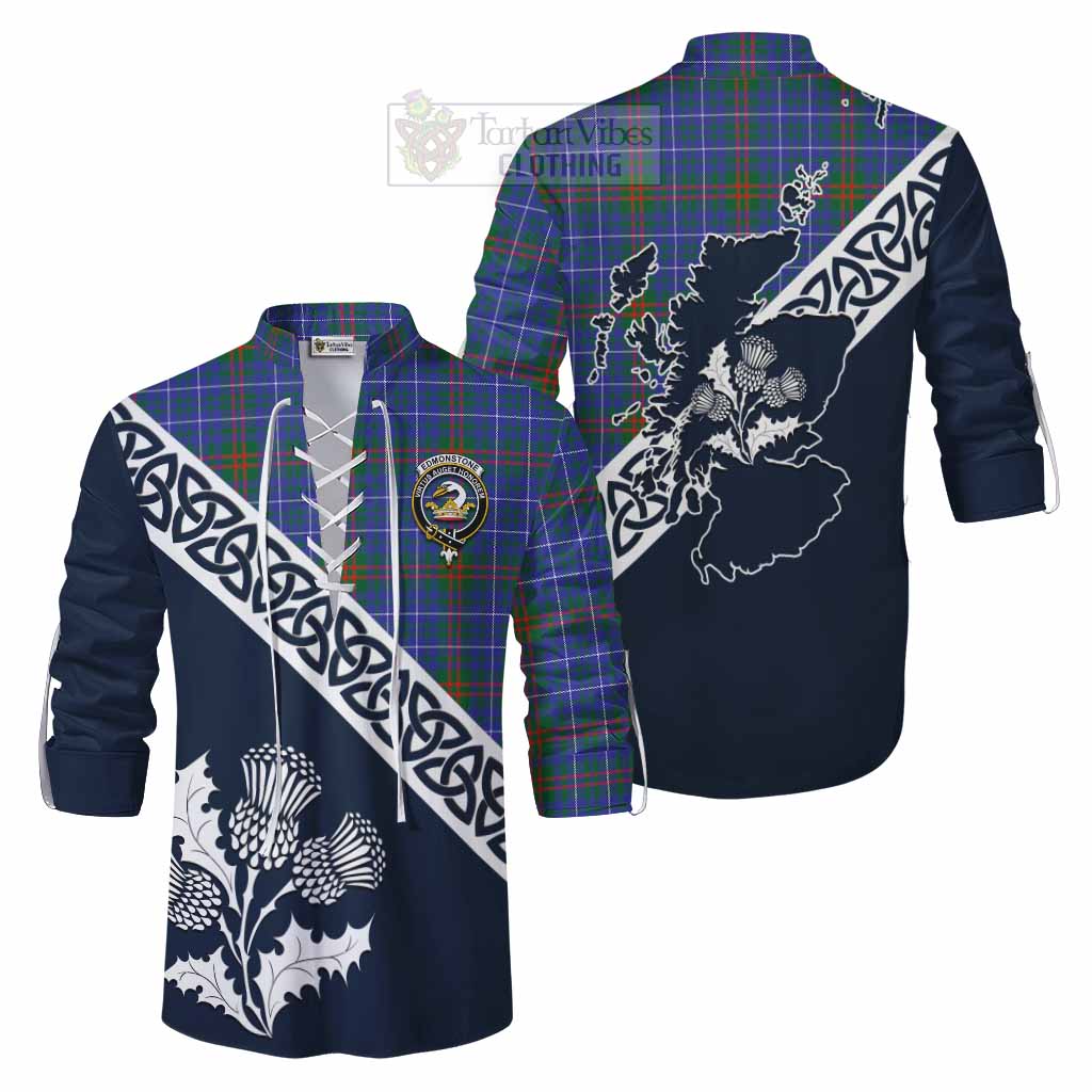 Edmonstone Tartan Ghillie Kilt Shirt Featuring Thistle and Scotland Map Men - Tartan Vibes Clothing