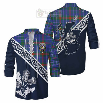 Edmonstone Tartan Ghillie Kilt Shirt Featuring Thistle and Scotland Map Men - Tartan Vibes Clothing