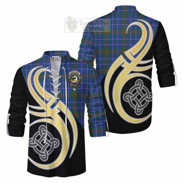 Edmonstone Tartan Ghillie Kilt Shirt with Family Crest and Celtic Symbol Style Men - Tartan Vibes Clothing