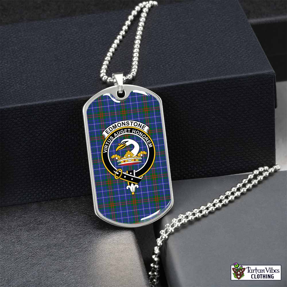 Edmonstone Tartan Dog Tag Necklace with Family Crest Silver No - Tartan Vibes Clothing