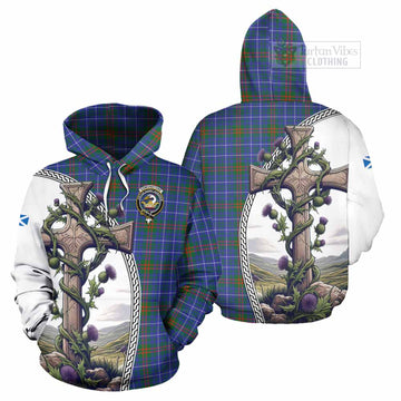 Edmonstone Tartan Hoodie with Family Crest and St. Andrew's Cross Accented by Thistle Vines Zip Hoodie - Tartan Vibes Clothing