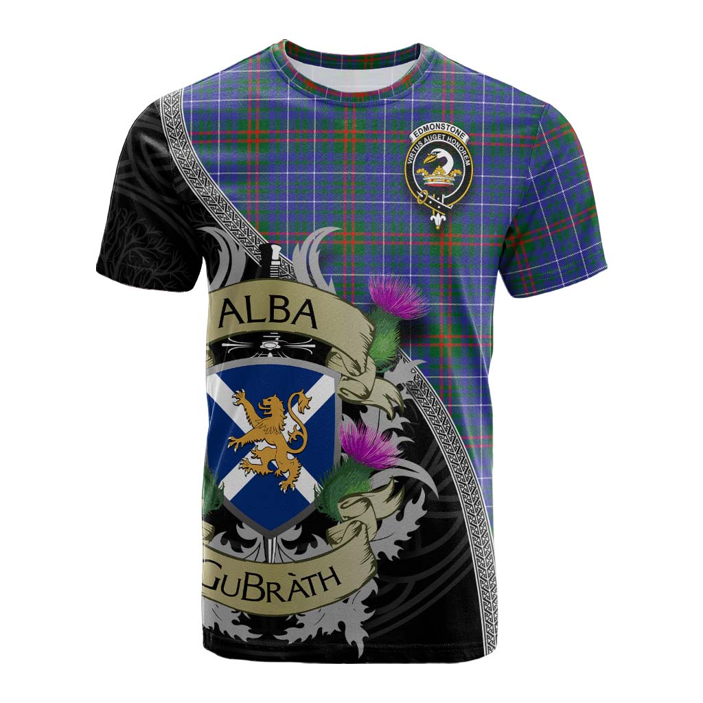 Edmonstone Tartan Family Crest Cotton T-shirt Lion Rampant Royal Thistle Shield Celtic Inspired Kid's Shirt - Tartan Vibes Clothing