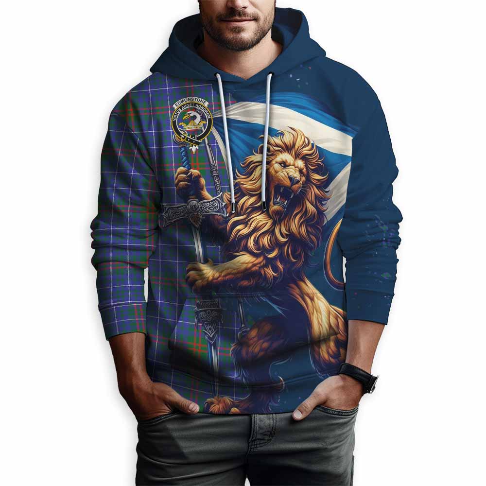 Edmonstone Tartan Family Crest Hoodie with Scottish Majestic Lion Zip Hoodie - Tartan Vibes Clothing