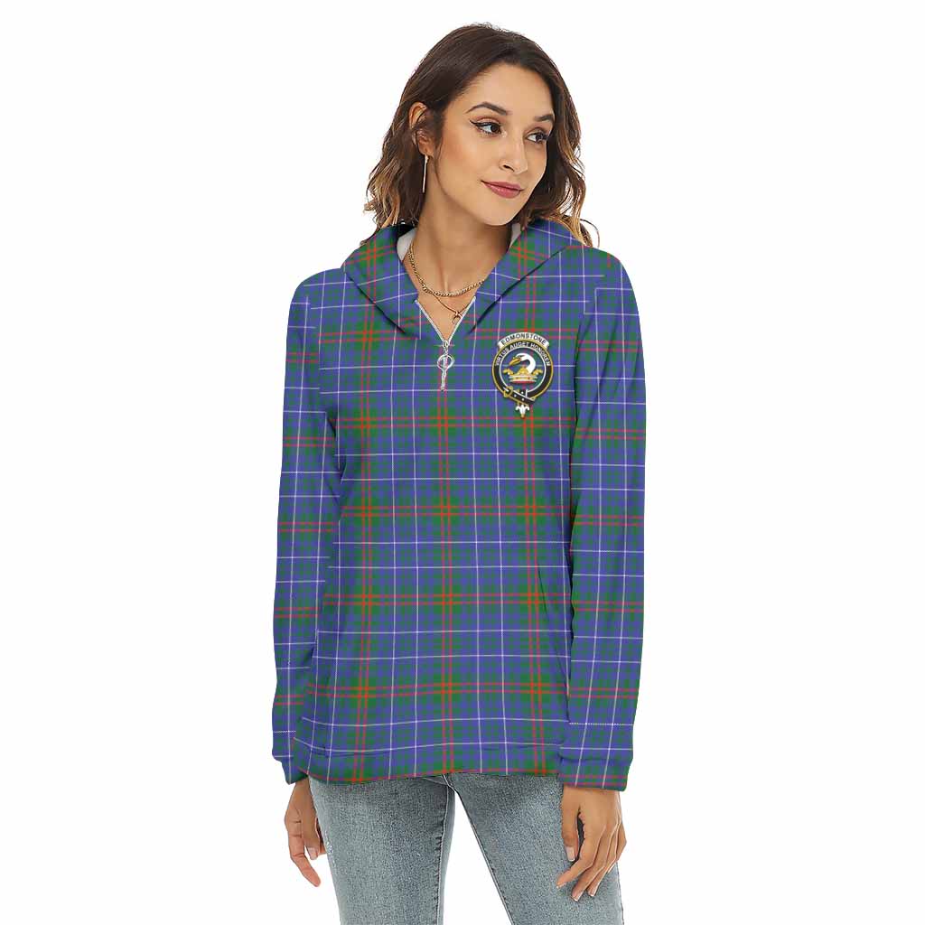 Edmonstone Tartan Women's Borg Fleece Hoodie with Half Zip with Family Crest Female - Tartan Vibes Clothing