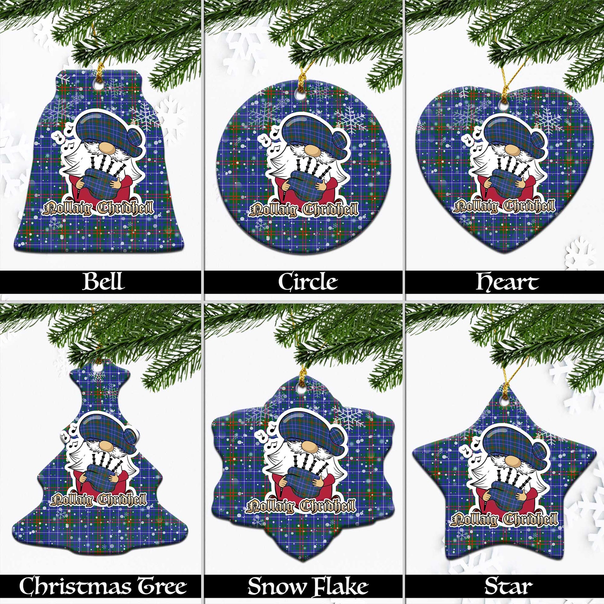 Edmonstone Tartan Christmas Ceramic Ornaments with Scottish Gnome Playing Bagpipes Ceramic - Tartan Vibes Clothing