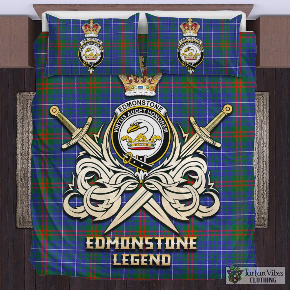 Tartan Vibes Clothing Edmonstone Tartan Bedding Set with Clan Crest and the Golden Sword of Courageous Legacy