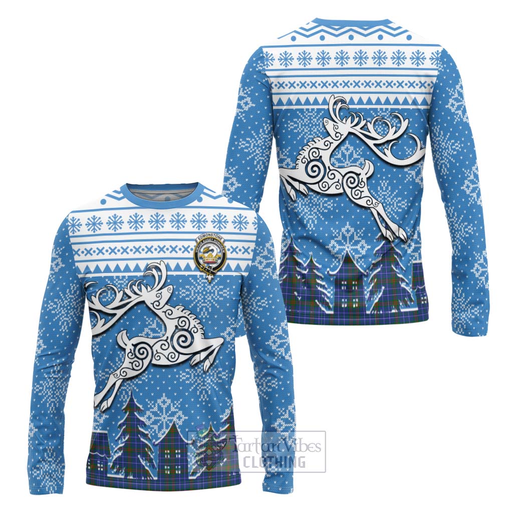 Tartan Vibes Clothing Edmonstone Clan Christmas Long Sleeve T-Shirt Celtic Reindeer Style