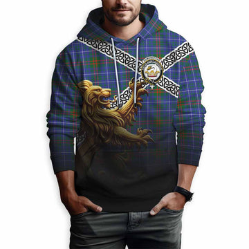 Edmonstone Crest Tartan Hoodie with Golden Lion Emblem Celtic Style