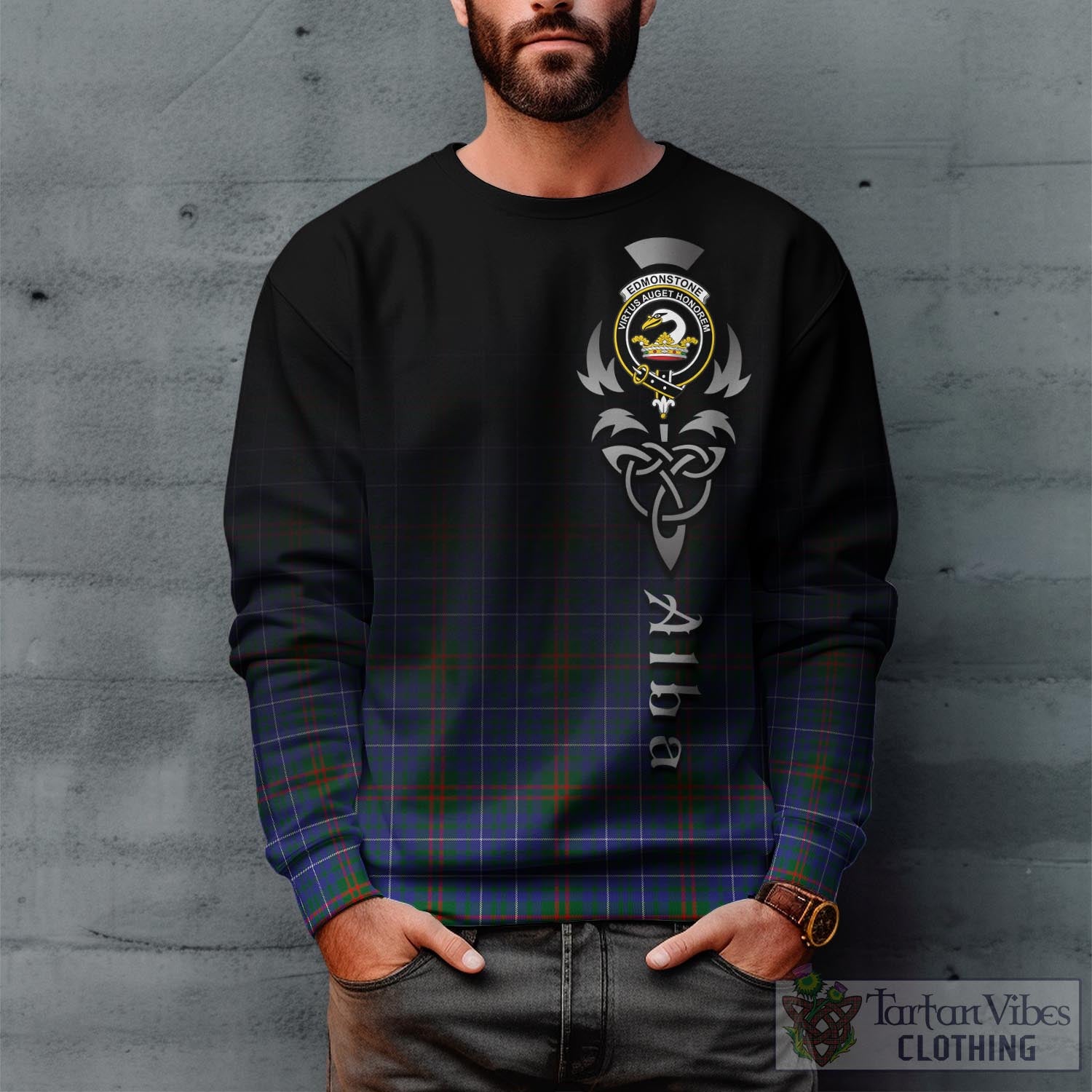 Edmonstone Tartan Sweatshirt Featuring Alba Gu Brath Family Crest Celtic Inspired Unisex - Tartan Vibes Clothing