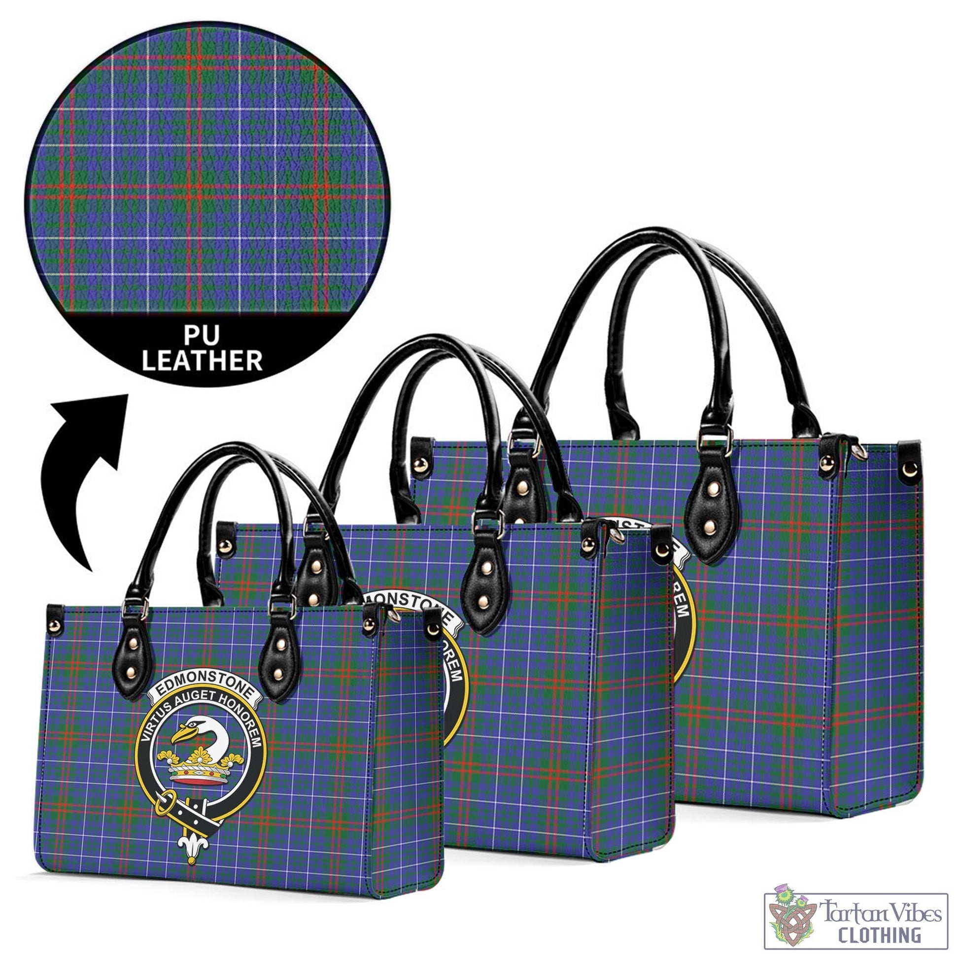 Edmonstone Tartan Luxury Leather Handbags with Family Crest L - Tartan Vibes Clothing