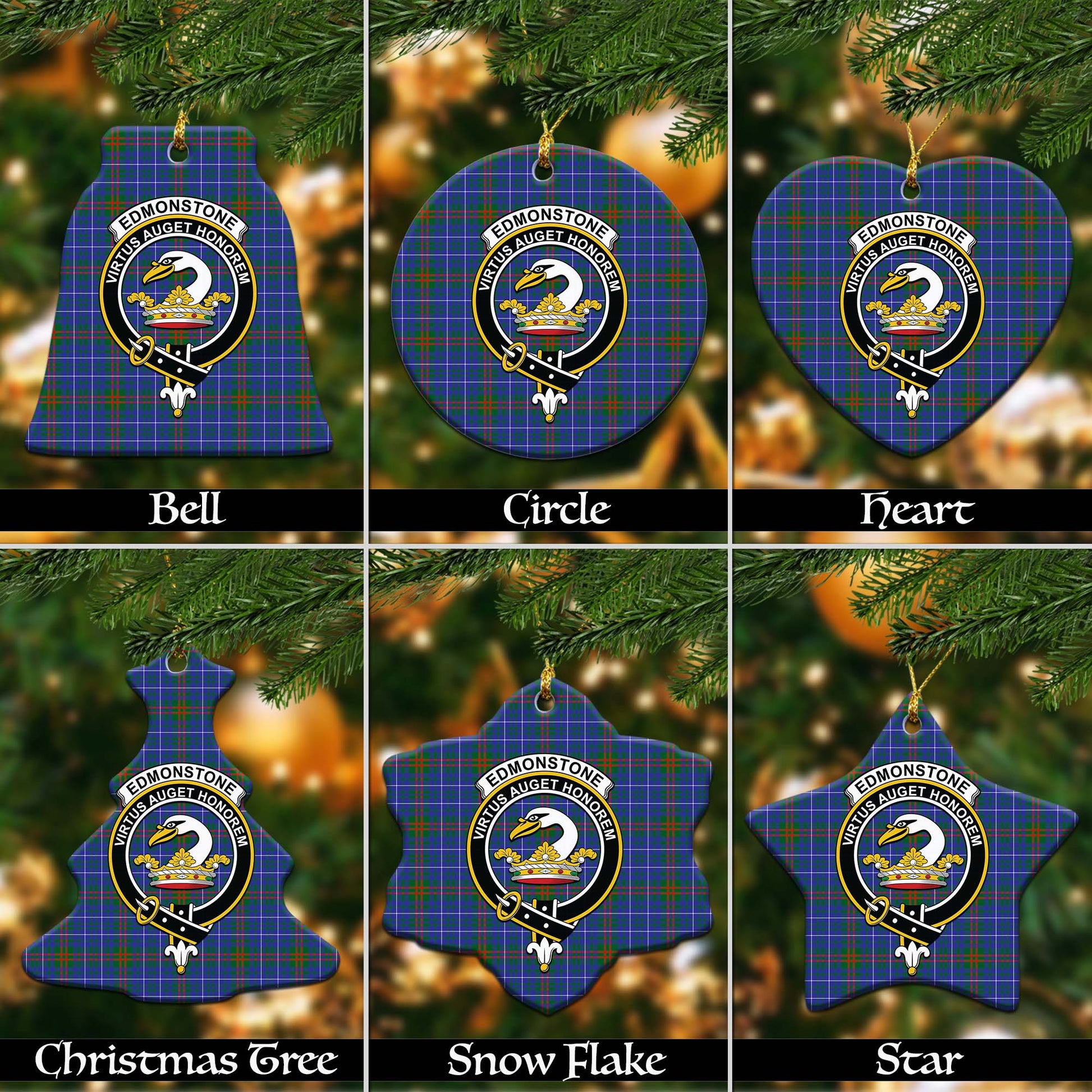 Edmonstone Tartan Christmas Ceramic Ornaments with Family Crest Ceramic - Tartan Vibes Clothing