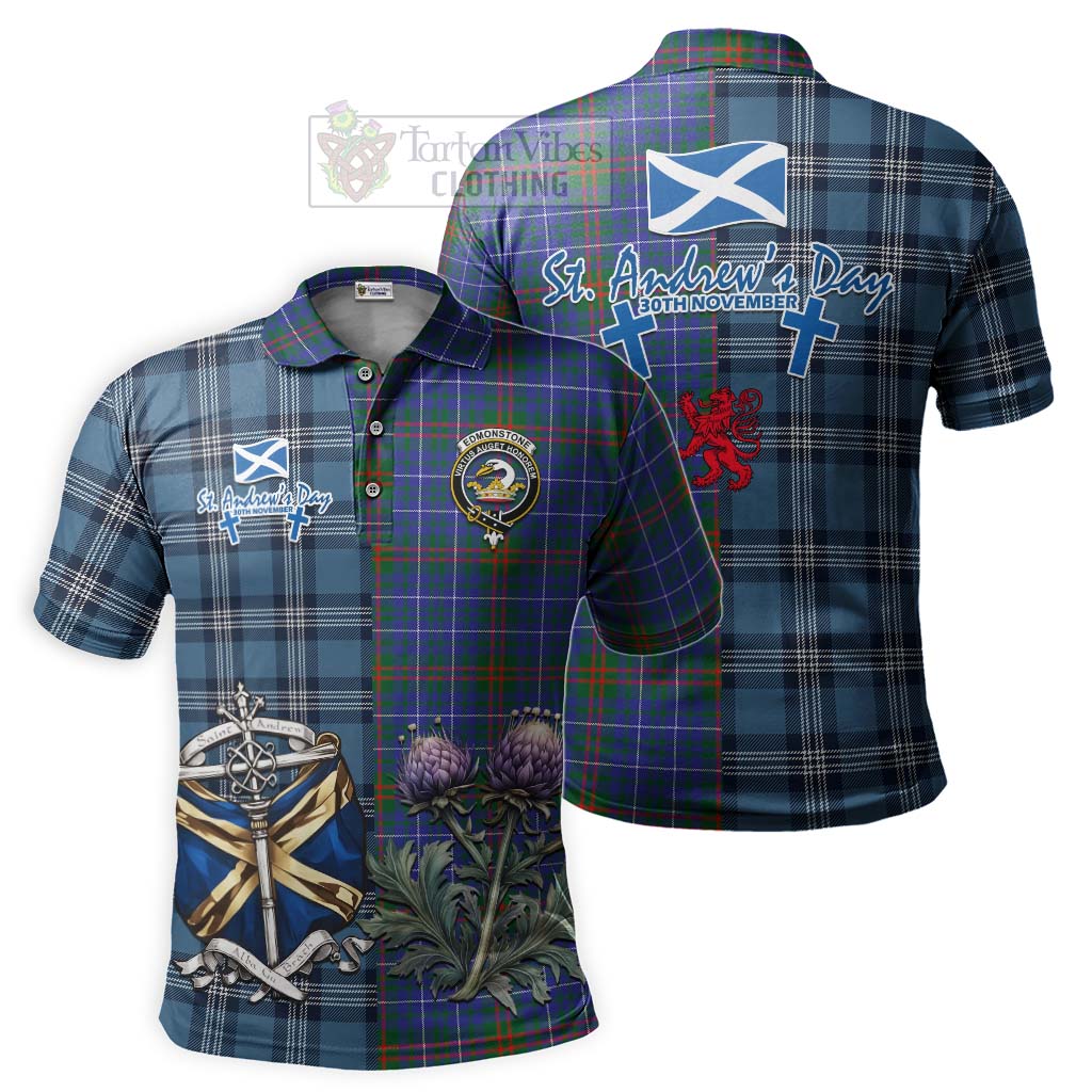 Edmonstone Tartan Polo Shirt Happy St. Andrew's Day Half Tartan Style Kid - Tartan Vibes Clothing