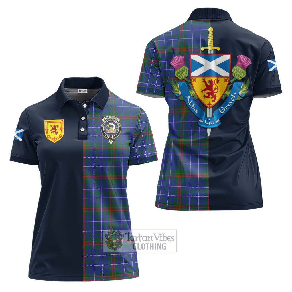 Edmonstone Tartan Women's Polo Shirt Alba with Scottish Lion Royal Arm Half Style Women - Tartan Vibes Clothing
