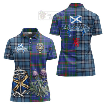 Edmonstone Tartan Women's Polo Shirt Happy St. Andrew's Day Half Tartan Style Women - Tartan Vibes Clothing