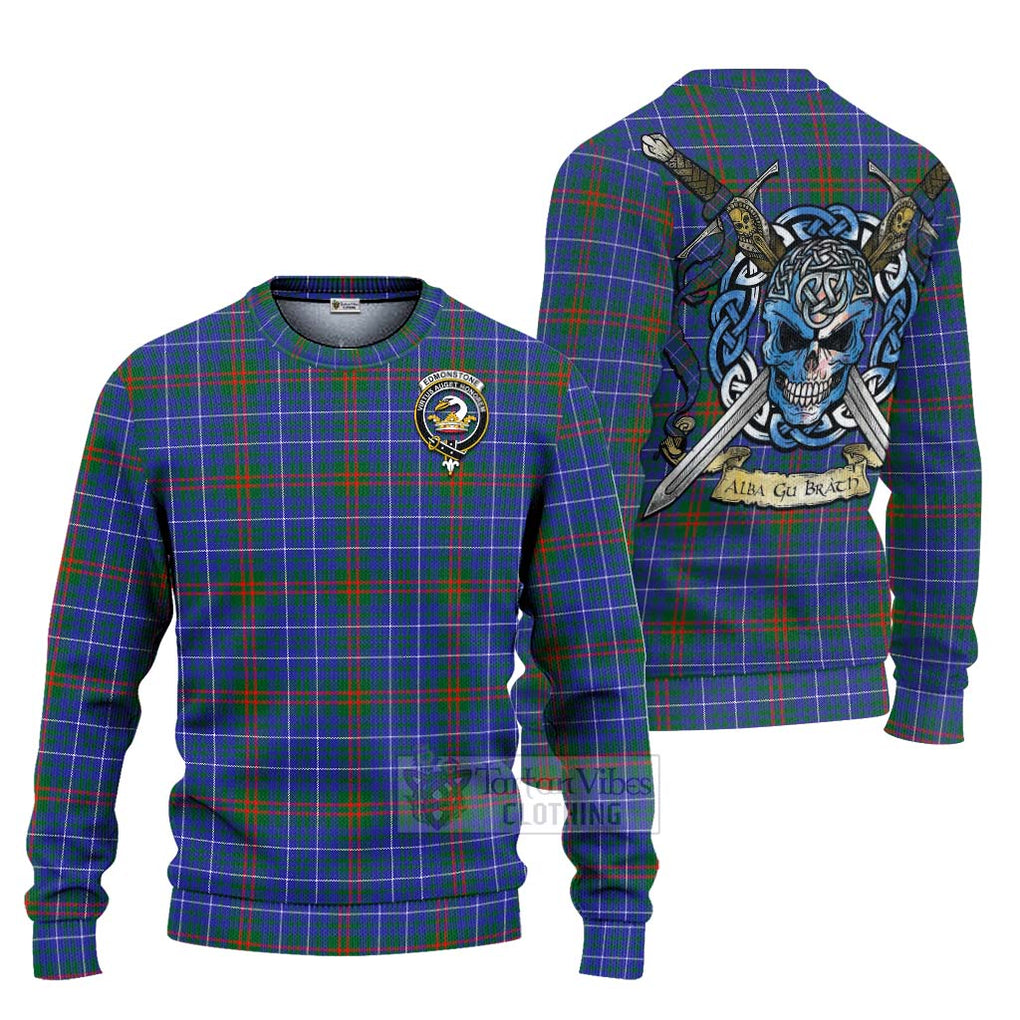 Edmonstone Tartan Ugly Sweater with Family Crest Celtic Skull Style Unisex - Tartan Vibes Clothing