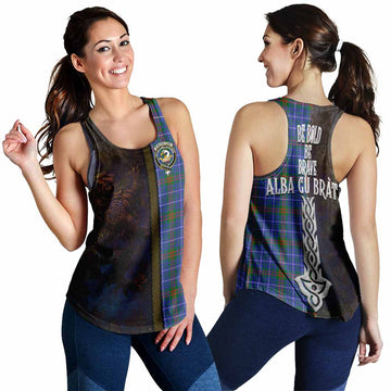 Tartan Vibes Clothing Edmonstone Tartan Family Crest Women's Racerback Tanks Alba Gu Brath Be Brave Lion Ancient Style