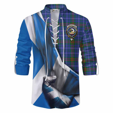 Edmonstone Tartan Ghillie Kilt Shirt with Family Crest Scotland Patriotic Style Men - Tartan Vibes Clothing