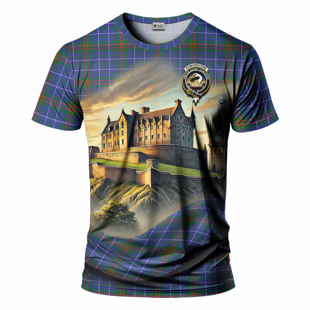 Edmonstone Tartan Family Crest T-Shirt with Scottish Ancient Castle Style Kid's Shirt - Tartan Vibes Clothing