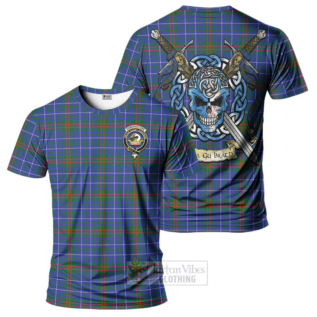 Edmonstone Tartan T-Shirt with Family Crest Celtic Skull Style Kid's Shirt - Tartan Vibes Clothing