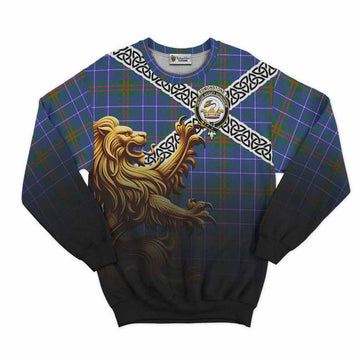 Edmonstone Crest Tartan Sweatshirt with Golden Lion Emblem Celtic Style Unisex - Tartan Vibes Clothing
