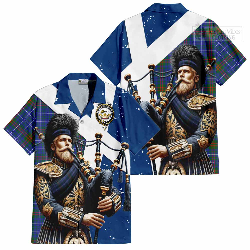 Edmonstone Tartan Hawaiian Shirt with Family Crest Scottish Bagpiper Vibes Kid - Tartan Vibes Clothing