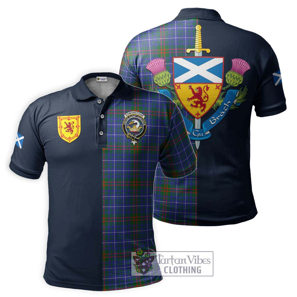 Edmonstone Tartan Polo Shirt Alba with Scottish Lion Royal Arm Half Style Kid - Tartan Vibes Clothing