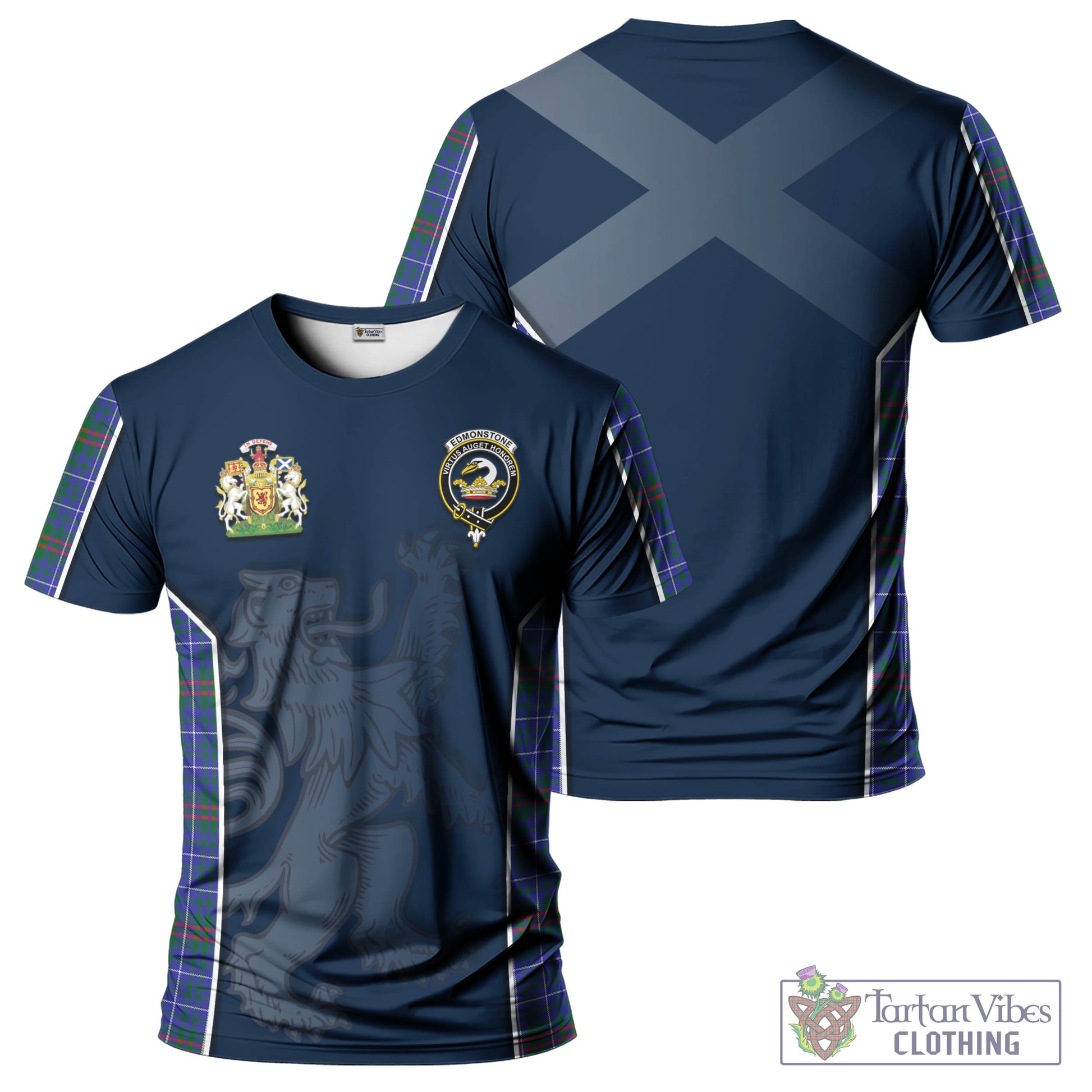 Tartan Vibes Clothing Edmonstone Tartan T-Shirt with Family Crest and Lion Rampant Vibes Sport Style