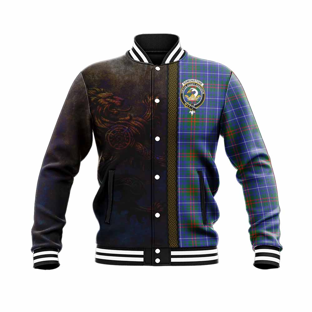 Edmonstone Tartan Family Crest Baseball Jacket Alba Gu Brath Be Brave Lion Ancient Style Unisex - Tartan Vibes Clothing