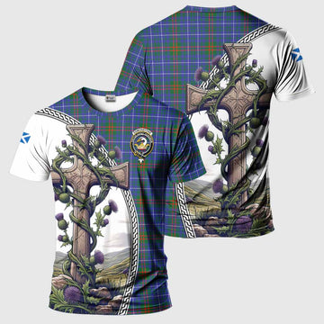 Edmonstone Tartan T-Shirt with Family Crest and St. Andrew's Cross Accented by Thistle Vines Kid's Shirt - Tartan Vibes Clothing