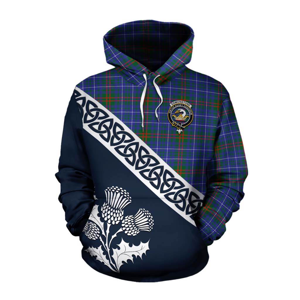 Edmonstone Tartan Cotton Hoodie Featuring Thistle and Scotland Map Pullover Hoodie XS - Tartan Vibes Clothing