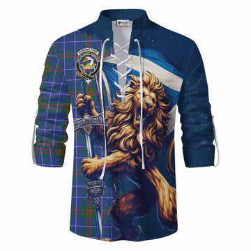 Edmonstone Tartan Family Crest Ghillie Kilt Shirt with Scottish Majestic Lion Men - Tartan Vibes Clothing
