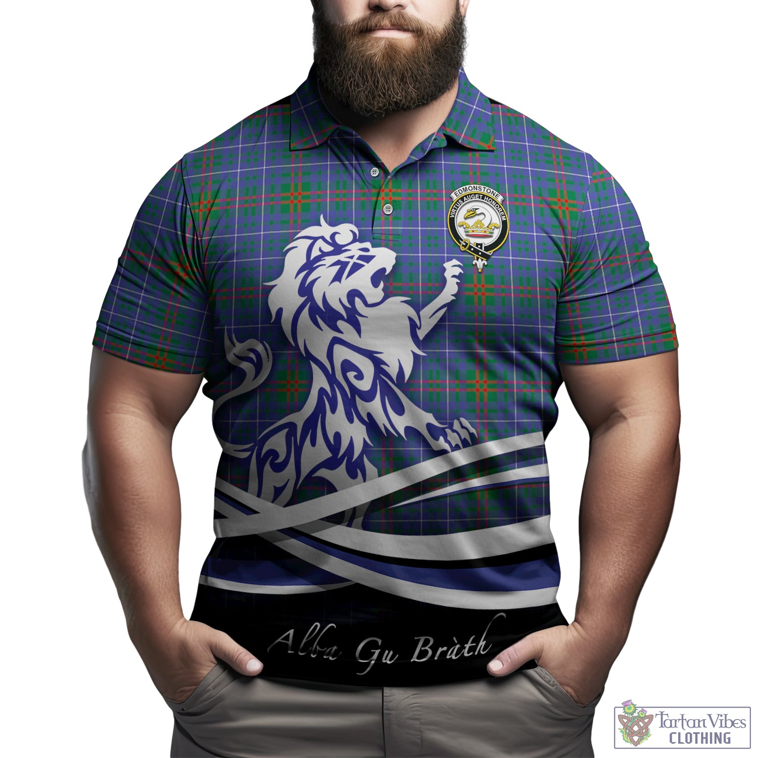 Edmonstone Tartan Polo Shirt with Alba Gu Brath Regal Lion Emblem Kid - Tartan Vibes Clothing