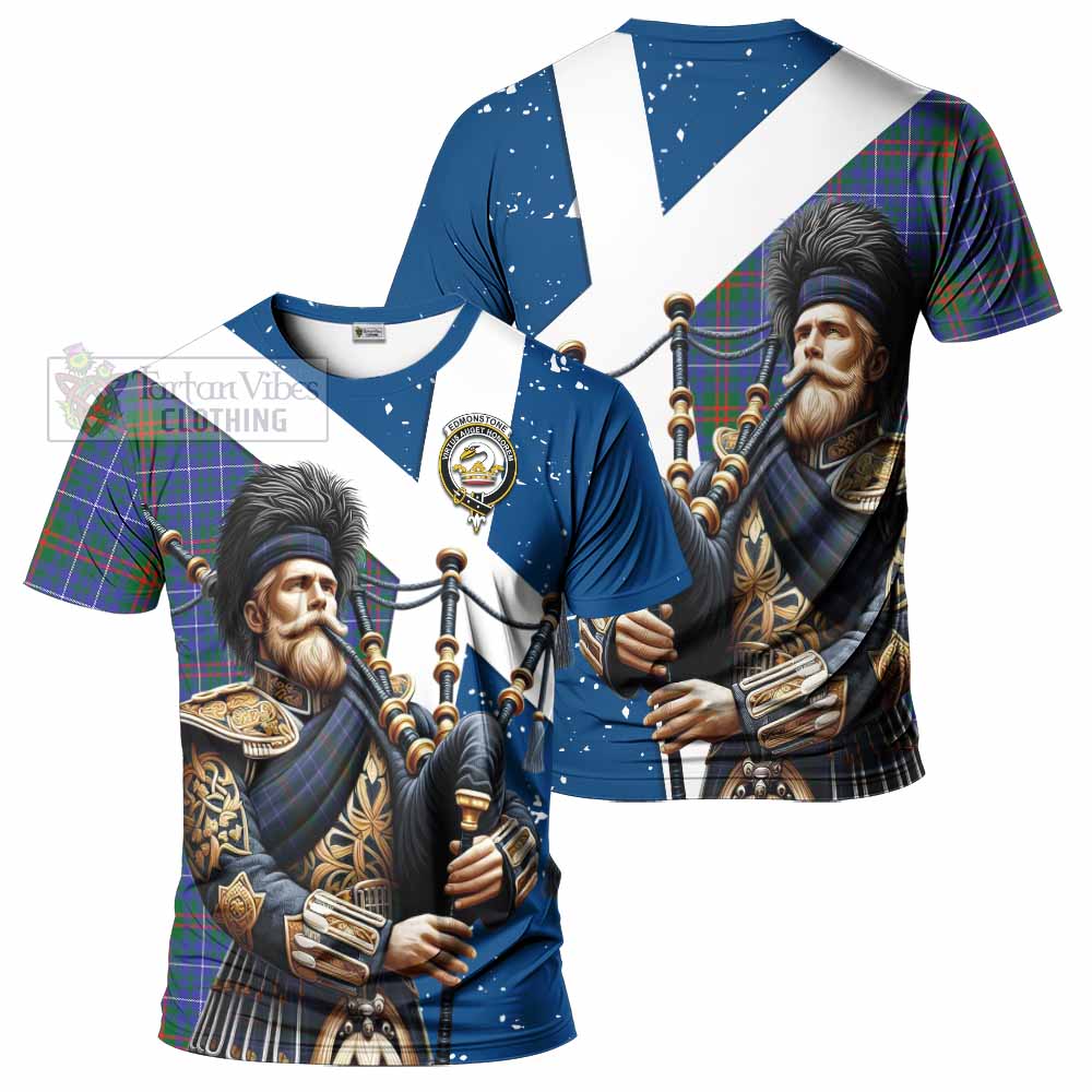 Edmonstone Tartan T-Shirt with Family Crest Scottish Bagpiper Vibes Kid's Shirt - Tartan Vibes Clothing