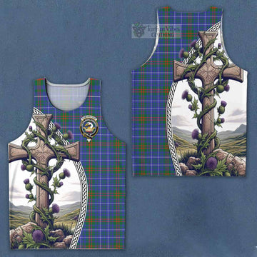 Edmonstone Tartan Men's Tank Top with Family Crest and St. Andrew's Cross Accented by Thistle Vines Men - Tartan Vibes Clothing