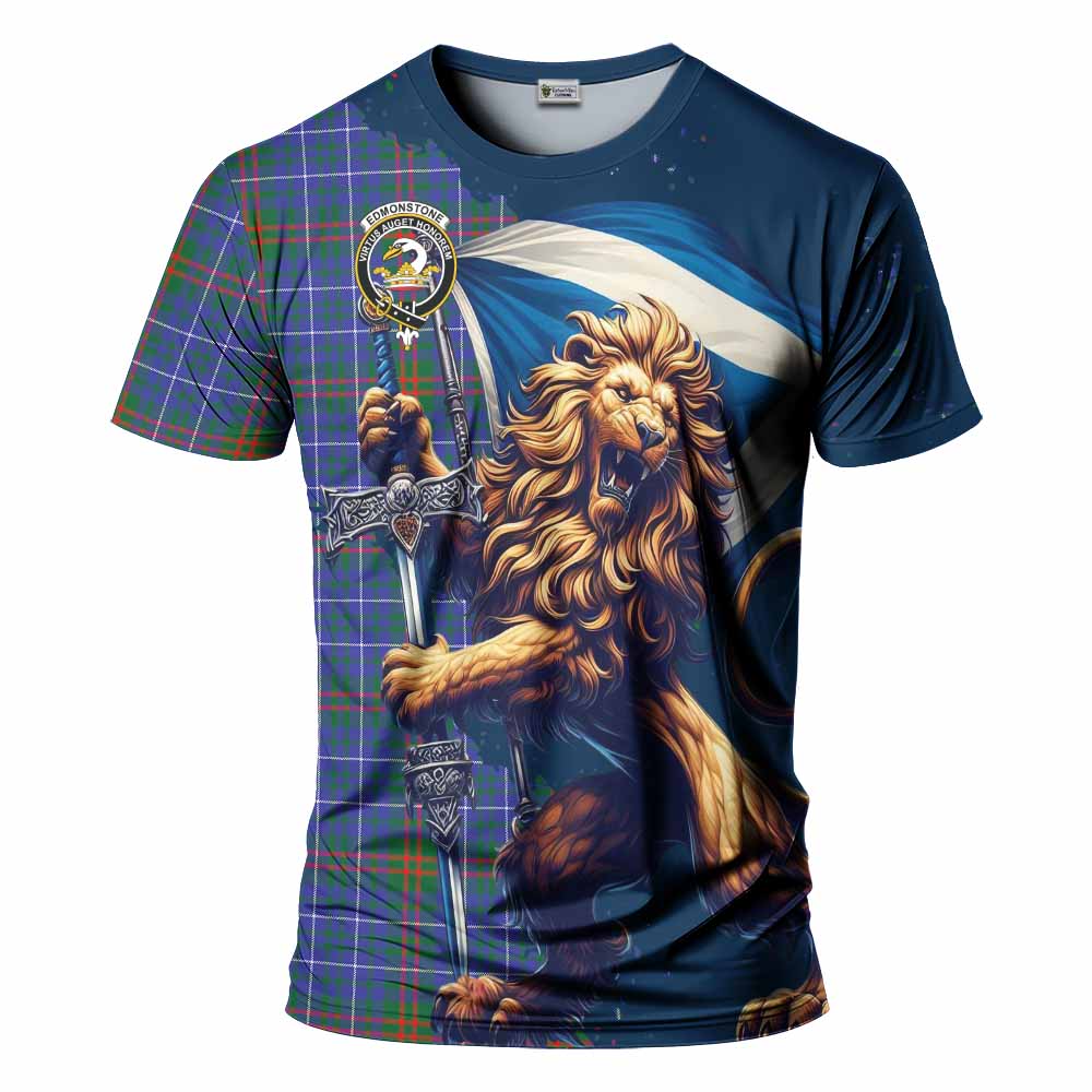 Edmonstone Tartan Family Crest T-Shirt with Scottish Majestic Lion Kid's Shirt - Tartan Vibes Clothing