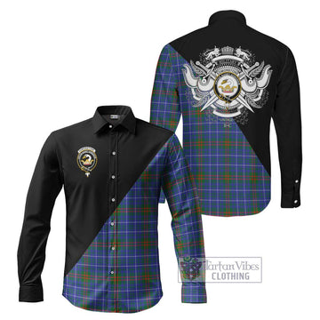 Edmonstone Tartan Long Sleeve Button Shirt with Family Crest and Military Logo Style Men's Shirt S - Tartanvibesclothing Shop