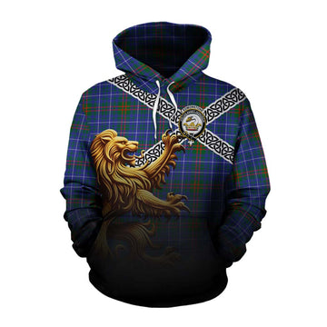 Edmonstone Crest Tartan Cotton Hoodie with Golden Lion Emblem Celtic Style