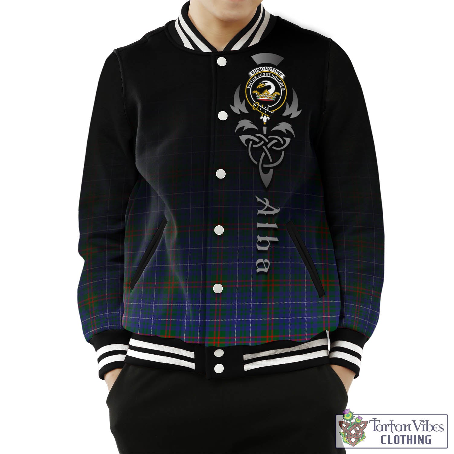Edmonstone Tartan Baseball Jacket Featuring Alba Gu Brath Family Crest Celtic Inspired Unisex - Tartan Vibes Clothing