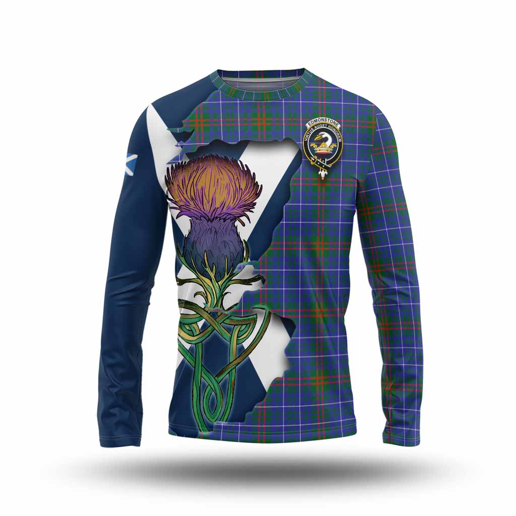 Tartan Vibes Clothing Edmonstone Tartan Family Crest Long Sleeve T-Shirt Scottish Thistle Celtic Inspired