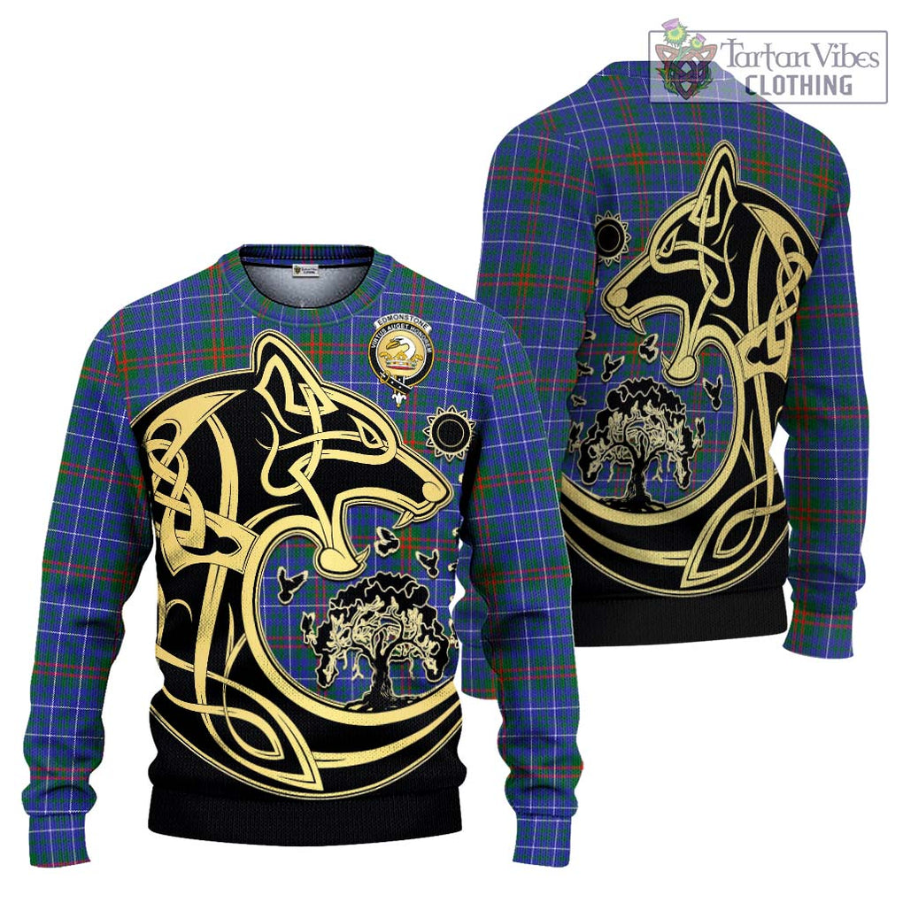 Edmonstone Tartan Ugly Sweater with Family Crest Celtic Wolf Style Unisex - Tartan Vibes Clothing