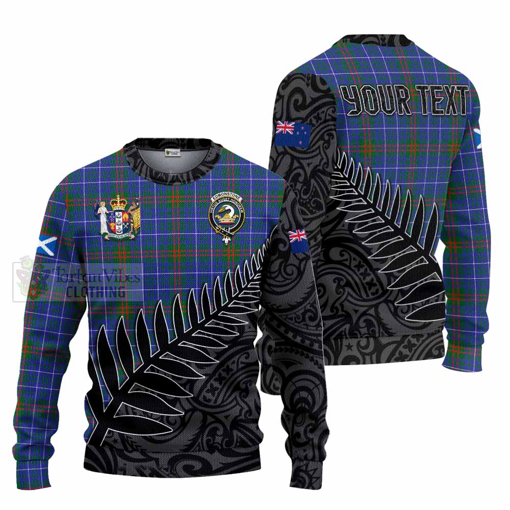 Edmonstone Crest Tartan Knitted Sweater with New Zealand Silver Fern Half Style Unisex - Tartan Vibes Clothing