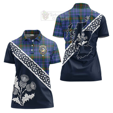 Edmonstone Tartan Women's Polo Shirt Featuring Thistle and Scotland Map Women - Tartanvibesclothing Store