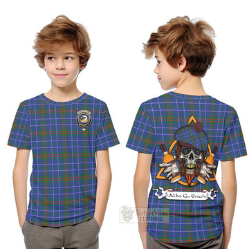 Edmonstone Tartan Kid T-Shirt with Family Crest and Bearded Skull Holding Bottles of Whiskey Youth XL Size14 - Tartan Vibes Clothing