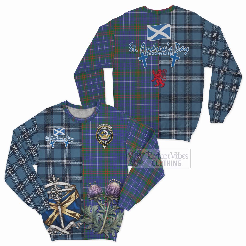 Edmonstone Tartan Sweatshirt Happy St. Andrew's Day Half Tartan Style Unisex - Tartan Vibes Clothing